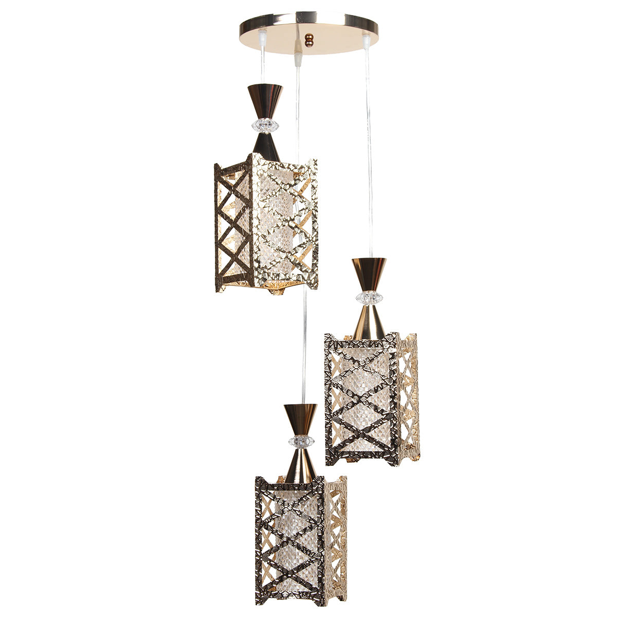 Φωτιστικό Μεταλλικό Κρεμαστό Άνισο 3 x Ε27 Φ23 εκ. Χρυσό με Ακρυλικά