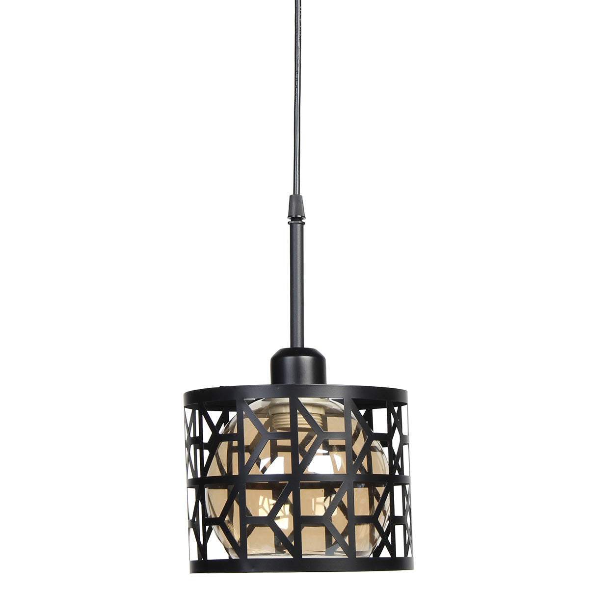 Φωτιστικό Μεταλλικό Κρεμαστό Μονόφωτο Ε27 Φ18x14 εκ. Μαύρο με Γυαλί