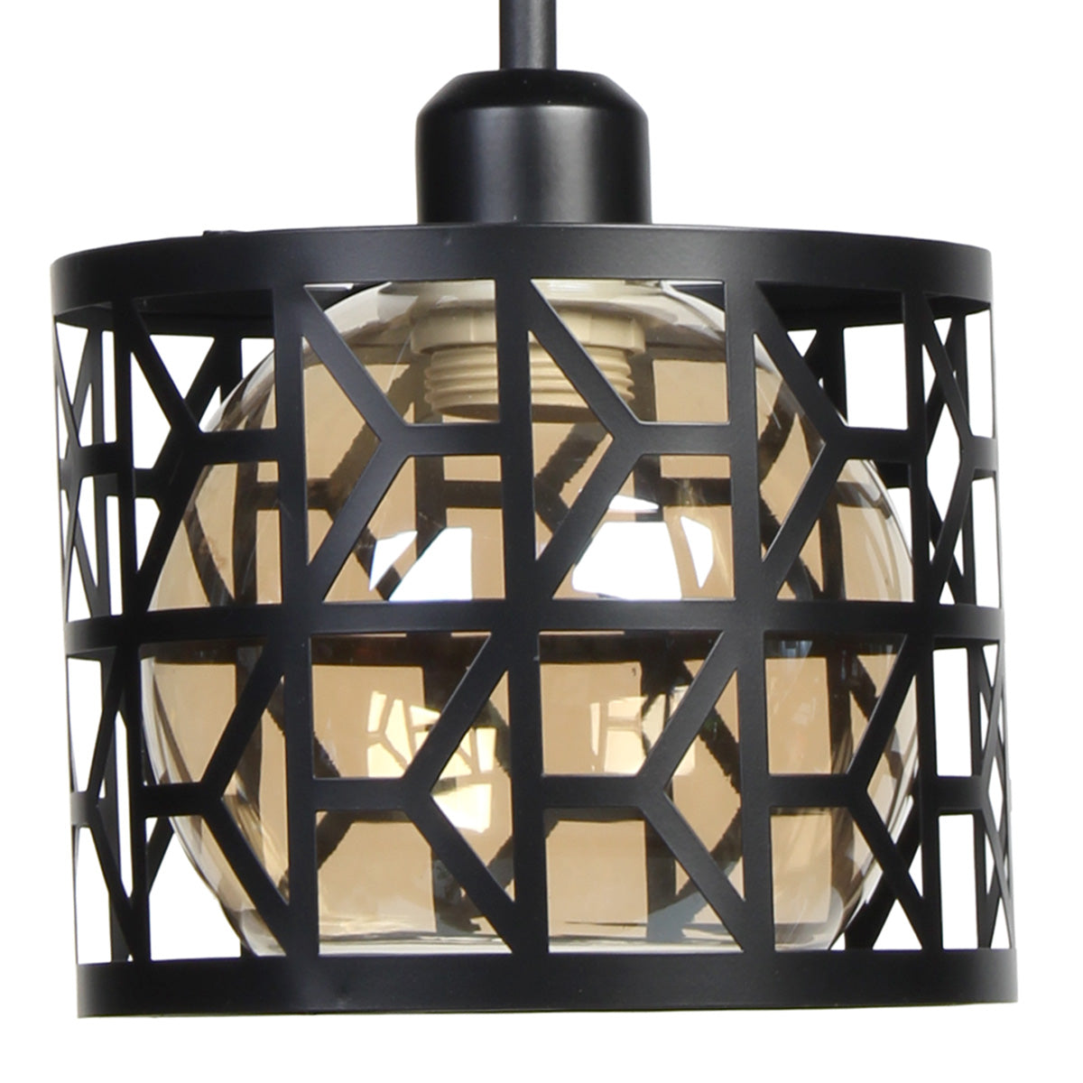 Φωτιστικό Μεταλλικό Κρεμαστό Μονόφωτο Ε27 Φ18x14 εκ. Μαύρο με Γυαλί