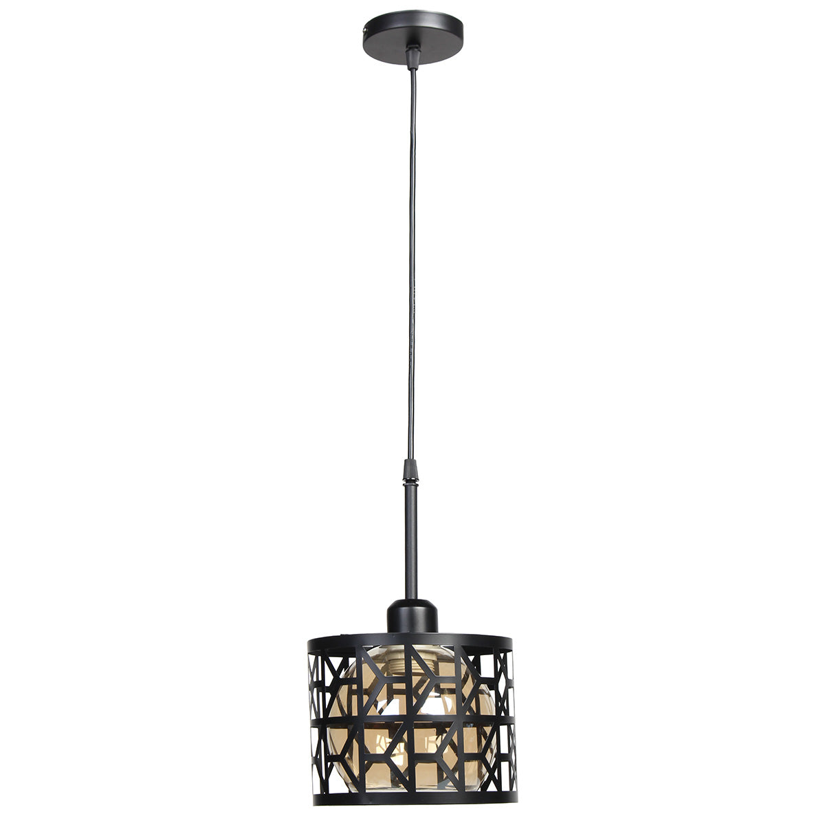 Φωτιστικό Μεταλλικό Κρεμαστό Μονόφωτο Ε27 Φ18x14 εκ. Μαύρο με Γυαλί