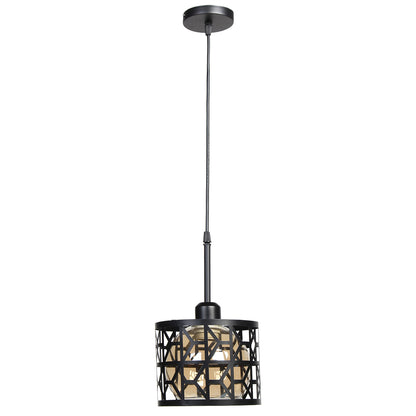 Φωτιστικό Μεταλλικό Κρεμαστό Μονόφωτο Ε27 Φ18x14 εκ. Μαύρο με Γυαλί