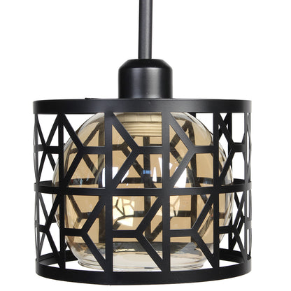 Φωτιστικό Μεταλλικό Κρεμαστό Μονόφωτο Ε27 Φ18x14 εκ. Μαύρο με Γυαλί