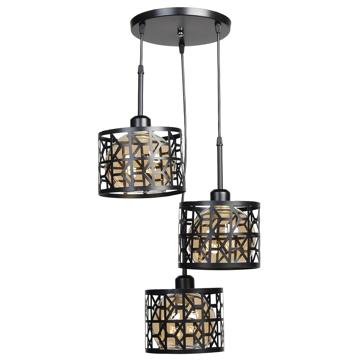 Φωτιστικό Μεταλλικό Κρεμαστό Άνισο 3 x Ε27 Φ23 εκ. Μαύρο με Γυαλιά