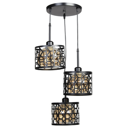 Φωτιστικό Μεταλλικό Κρεμαστό Άνισο 3 x Ε27 Φ23 εκ. Μαύρο με Γυαλιά