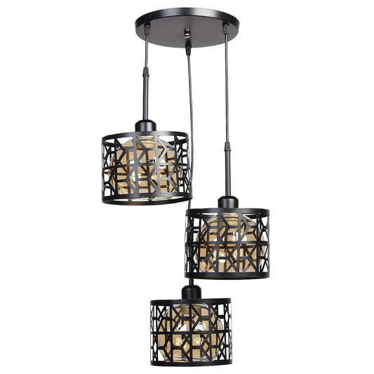 Φωτιστικό Μεταλλικό Κρεμαστό Άνισο 3 x Ε27 Φ23 εκ. Μαύρο με Γυαλιά