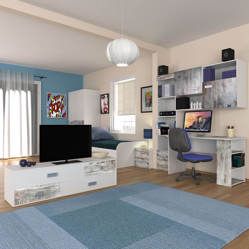 Γραφείο Pump Λευκό με Μοντέρνα Διακόσμηση και Ράφια 120x60x73