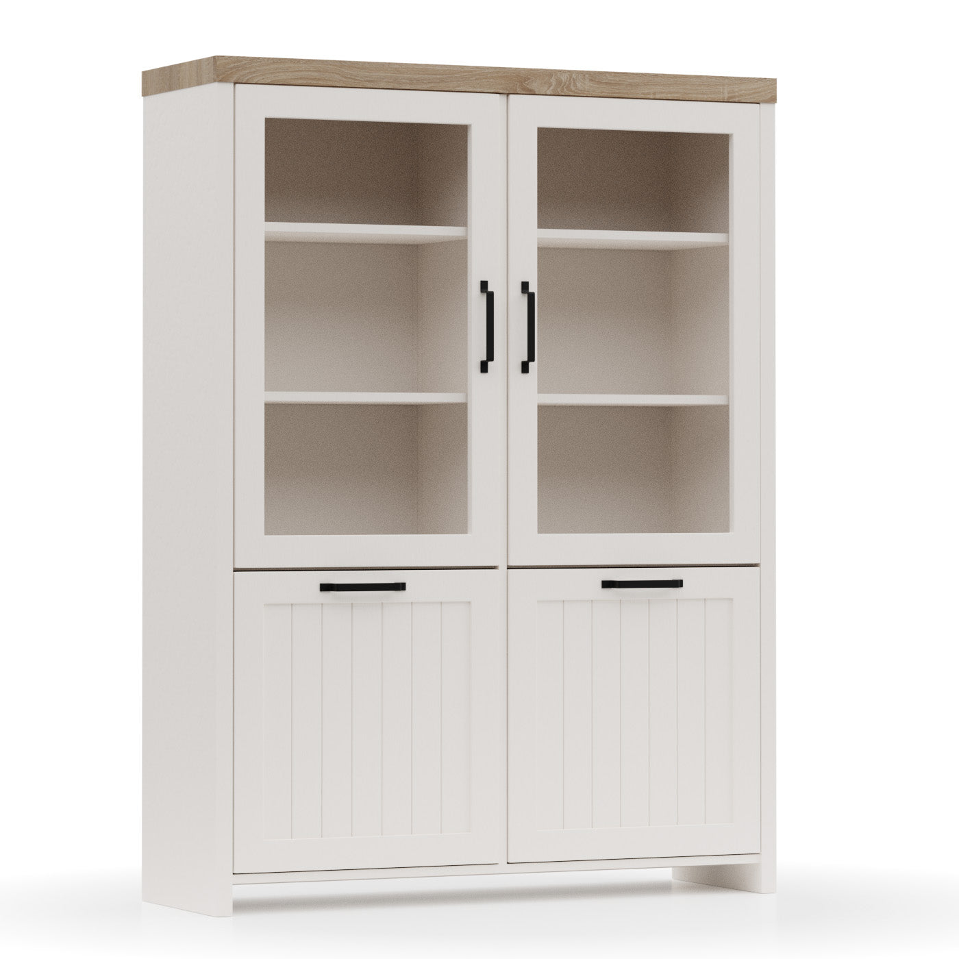 Βιτρίνα Verne Δίφυλλη Λευκό-Φυσικός Δρυς 114.8x37.2x153