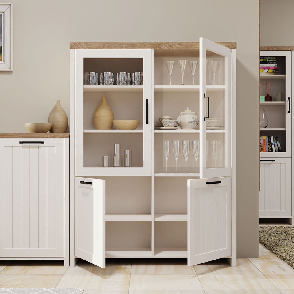 Βιτρίνα Verne Δίφυλλη Λευκό-Φυσικός Δρυς 114.8x37.2x153