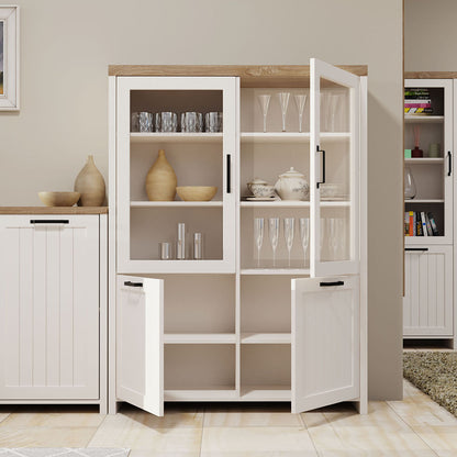 Βιτρίνα Verne Δίφυλλη Λευκό-Φυσικός Δρυς 114.8x37.2x153