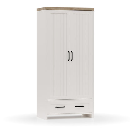 Ντουλάπα Δίφυλλη Verne Λευκό-Φυσικός Δρυς 88.8x53.1x191.6