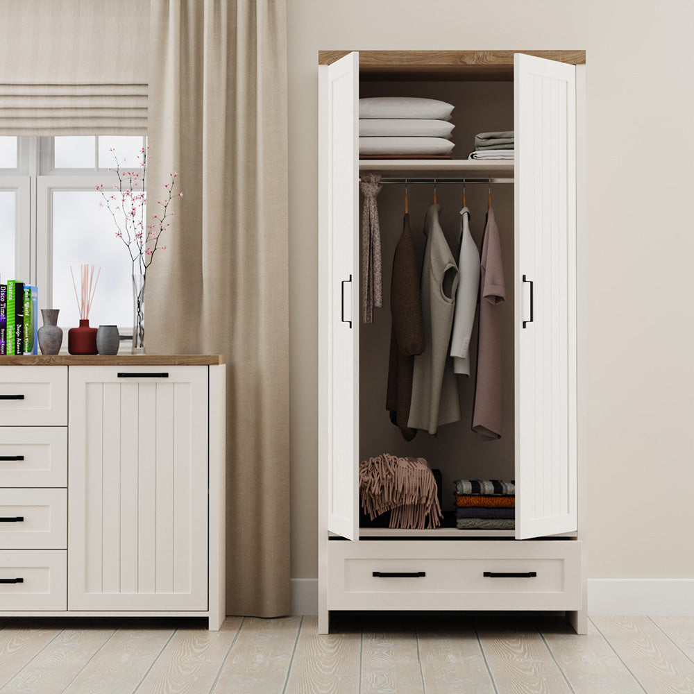 Ντουλάπα Δίφυλλη Verne Λευκό-Φυσικός Δρυς 88.8x53.1x191.6