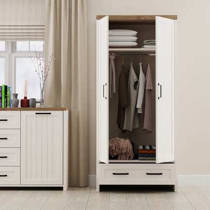 Ντουλάπα Δίφυλλη Verne Λευκό-Φυσικός Δρυς 88.8x53.1x191.6