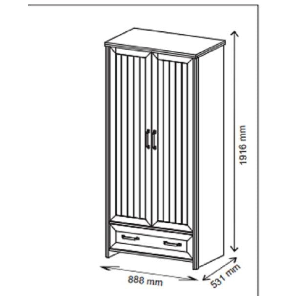 Ντουλάπα Δίφυλλη Verne Λευκό-Φυσικός Δρυς 88.8x53.1x191.6