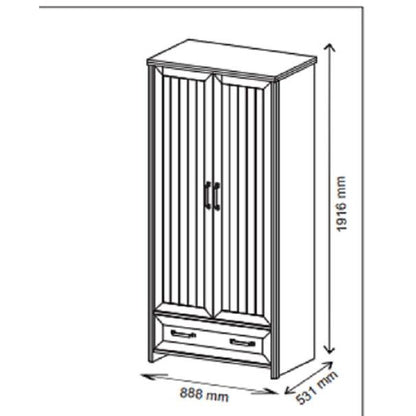Ντουλάπα Δίφυλλη Verne Λευκό-Φυσικός Δρυς 88.8x53.1x191.6