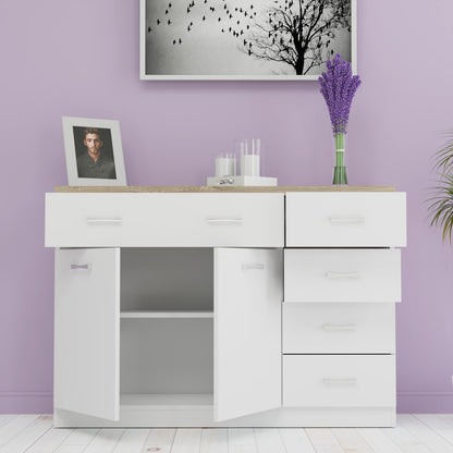 Μπουφές Top Mix Λευκό-Sonoma με 5 Συρτάρια 120x33x85