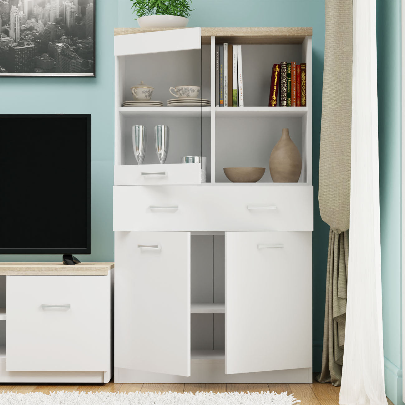 Βιτρίνα Δίφυλλη Top Mix 80x33x145 Λευκή-Σονόμα