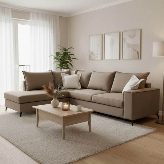 Γωνιακός Καναπές Δεξιά Γωνία Romantic Ύφασμα Mocha-Cream 290x235x95