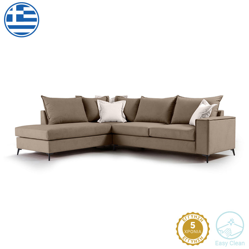 Γωνιακός Καναπές Δεξιά Γωνία Romantic Ύφασμα Mocha-Cream 290x235x95