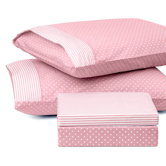 Σετ Σεντόνια Μονά με Λάστιχο Πουά Joy Art 1680 100x200+25εκ Ροζ