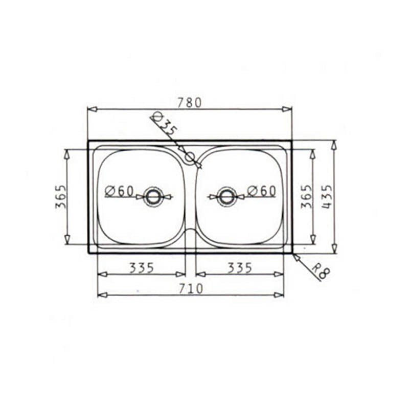 Νεροχύτης Pyramis 2B Bradford 78x43.5εκ Ένθετος με Δύο Γούρνες