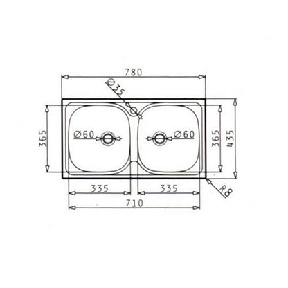 Νεροχύτης Pyramis 2B Bradford 78x43.5εκ Ένθετος με Δύο Γούρνες
