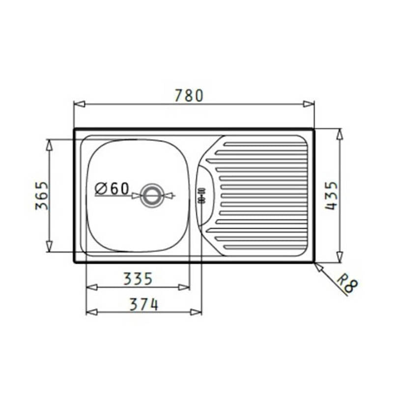 Νεροχύτης Pyramis Bradford 1B 1D 78x43.5εκ Ένθετος με Μία Γούρνα και Αποστράγγιση