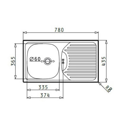 Νεροχύτης Pyramis Bradford 1B 1D 78x43.5εκ Ένθετος με Μία Γούρνα και Αποστράγγιση