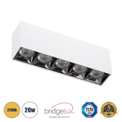 LUMINAR SUPERIOR 60331 Επιφανειακό LED Spot Downlight TrimLess 20W 2700lm 36° AC 220-240V IP20 Μ19.5 x Π4.2 x Υ6.6cm - Λευκό με Κάτοπτρο Χρωμίου - Θερμό Λευκό 2700K - Bridgelux High Lumen Chip Gen2 - TÜV Certified Driver