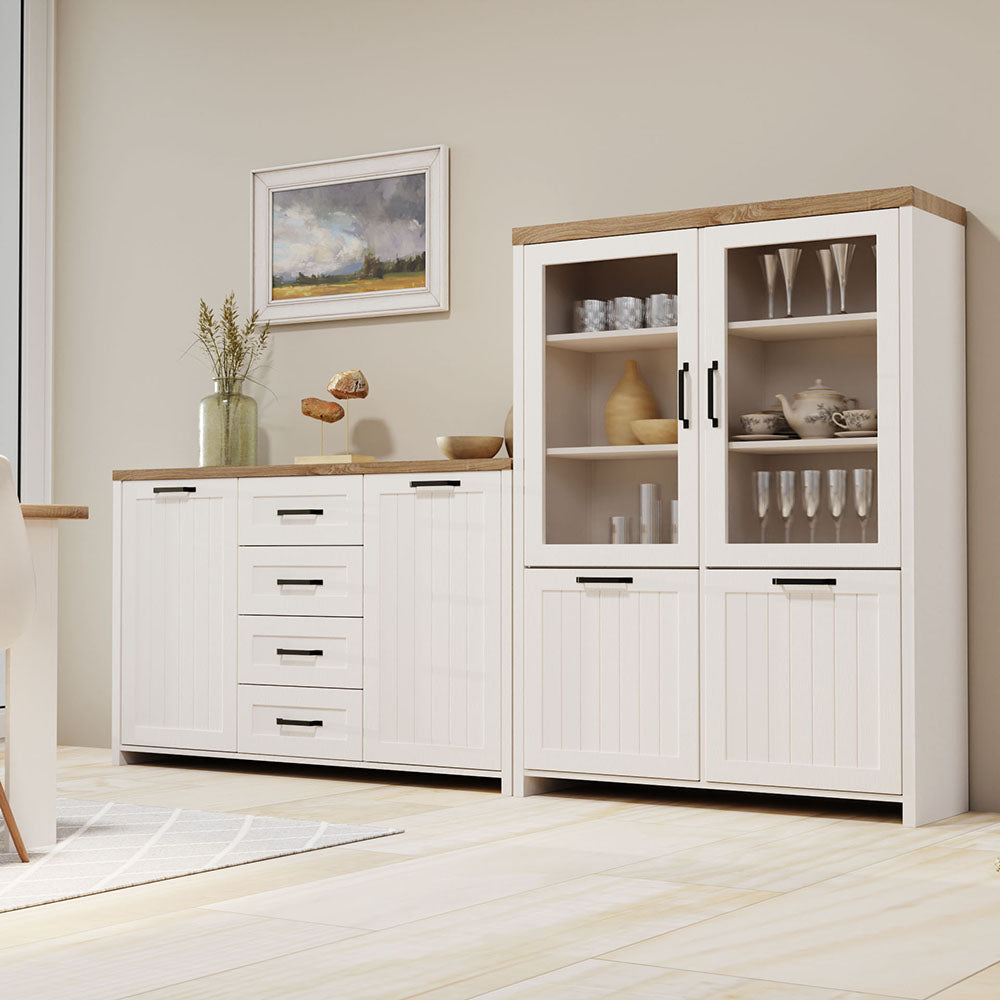 Μπουφές Verne 147.9x37.2x91.8 Λευκό-Φυσικό Δρυς