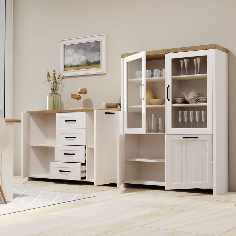 Μπουφές Verne 147.9x37.2x91.8 Λευκό-Φυσικό Δρυς