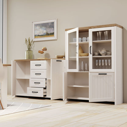 Μπουφές Verne 147.9x37.2x91.8 Λευκό-Φυσικό Δρυς