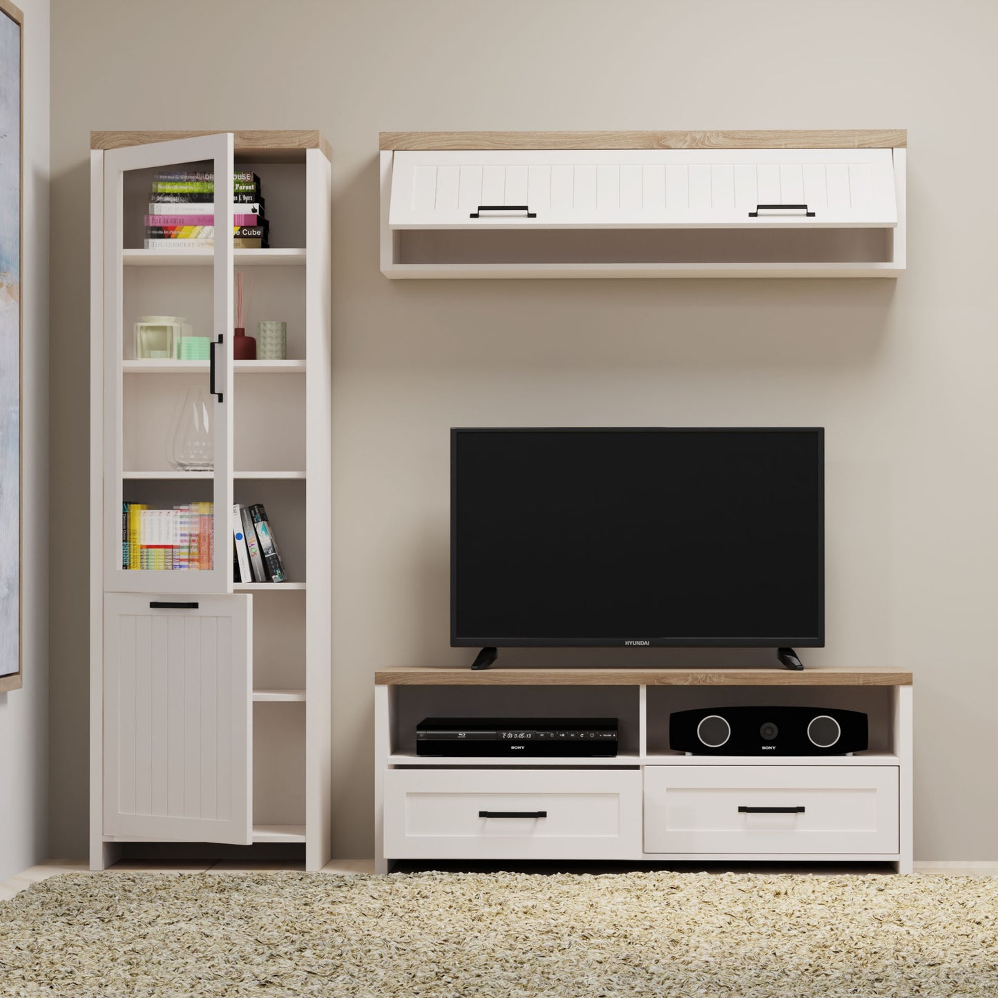 Σύνθεση Τηλεόρασης Verne Λευκό-Φυσικός Δρυς 197.6x45x191.6