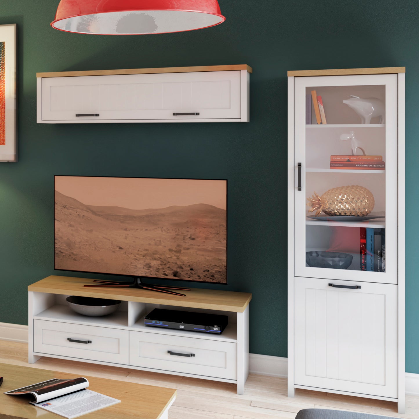 Σύνθεση Τηλεόρασης Verne Λευκό-Φυσικός Δρυς 197.6x45x191.6