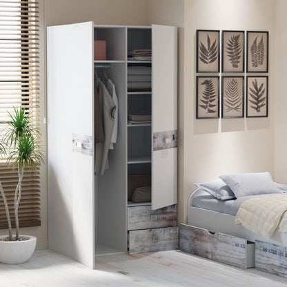 Ντουλάπα Δίφυλλη Pump 100x56x198 Λευκό-Λευκό Αντικέ