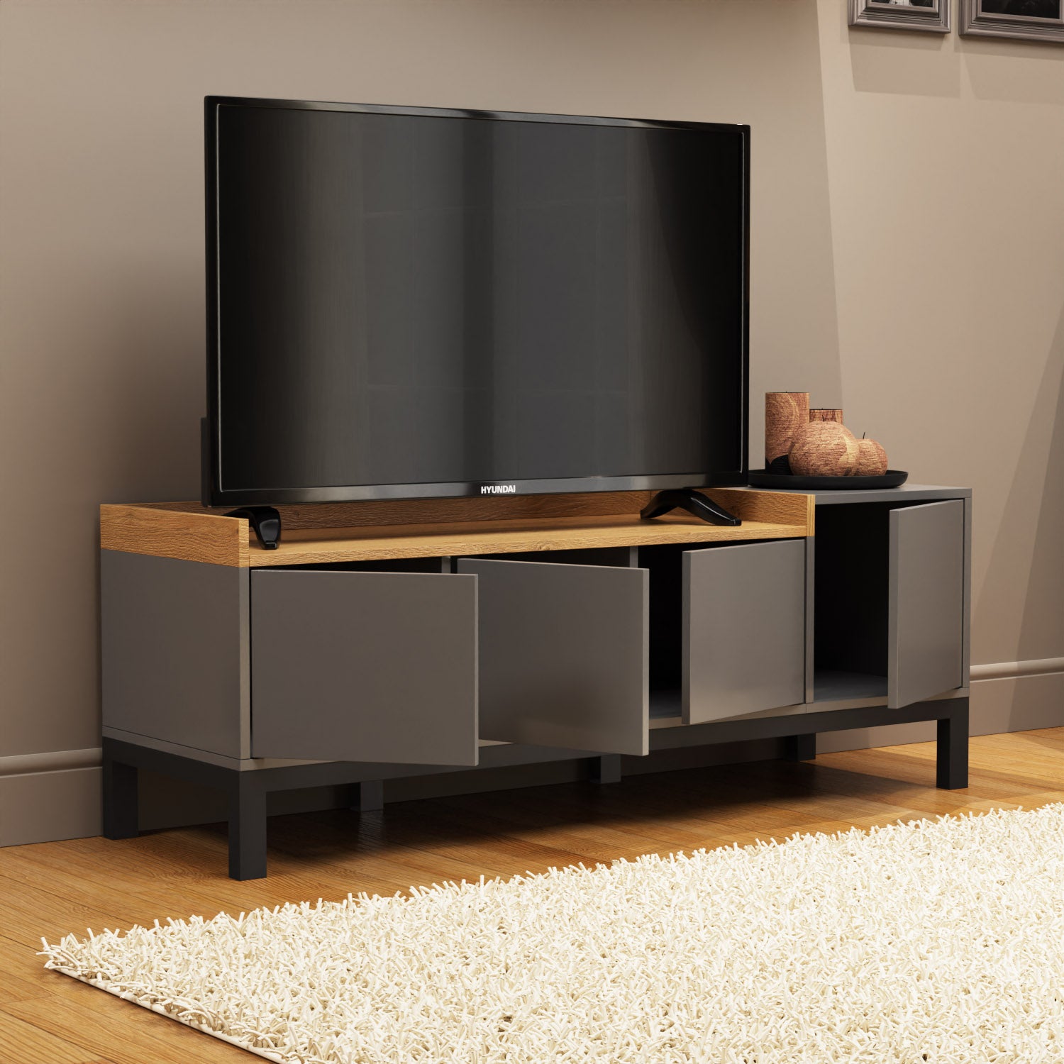 Έπιπλο Τηλεόρασης Beril Ανθρακί-Χρυσό Δρυς 138.6x42x49.8