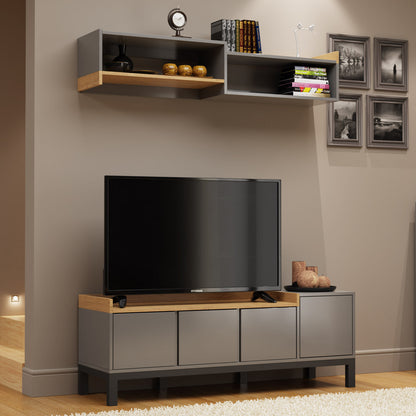 Έπιπλο Τηλεόρασης Beril Ανθρακί-Χρυσό Δρυς 138.6x42x49.8