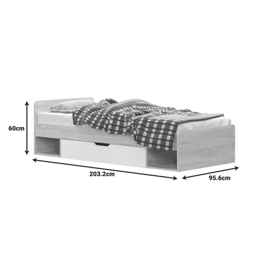 Κρεβάτι με Συρτάρι Letto σε Oak - Λευκό Απόχρωση 90x200εκ