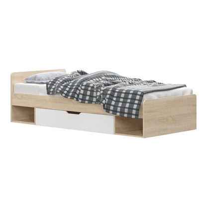 Κρεβάτι με Συρτάρι Letto σε Oak - Λευκό Απόχρωση 90x200εκ