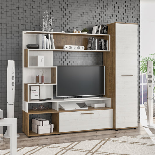 Σύνθετο Σαλονιού Jasper Καρυδί-Αντικέ Λευκό 151.5x37.5x169.5