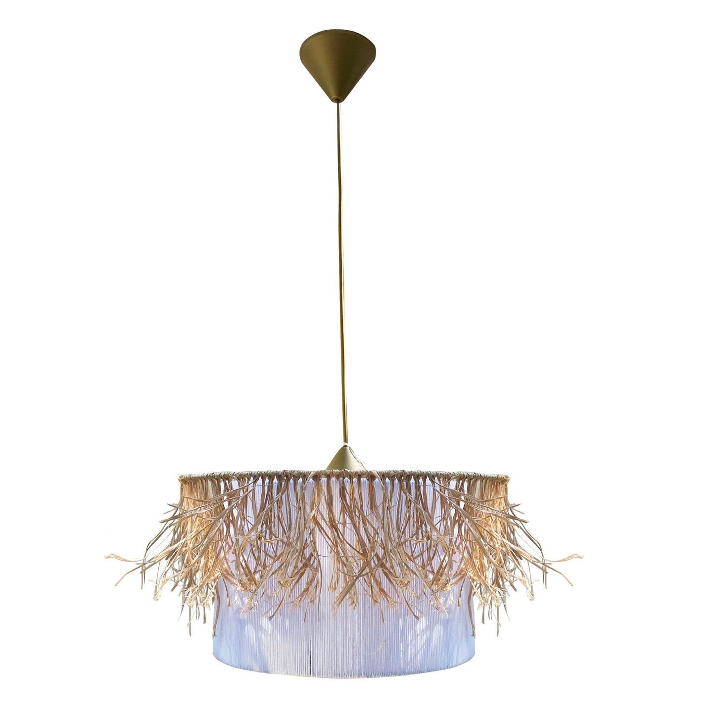 Κρεμαστό Φωτιστικό Μονόφωτο Ψάθα Λευκό-Φυσικό Ε27 Φ40x100