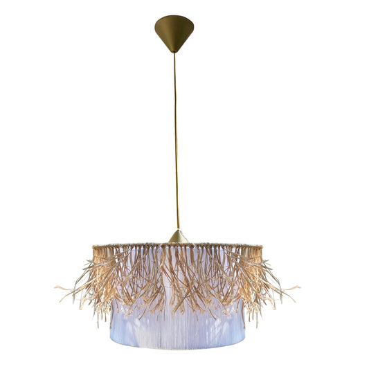 Κρεμαστό Φωτιστικό Μονόφωτο Ψάθα Λευκό-Φυσικό Ε27 Φ40x100