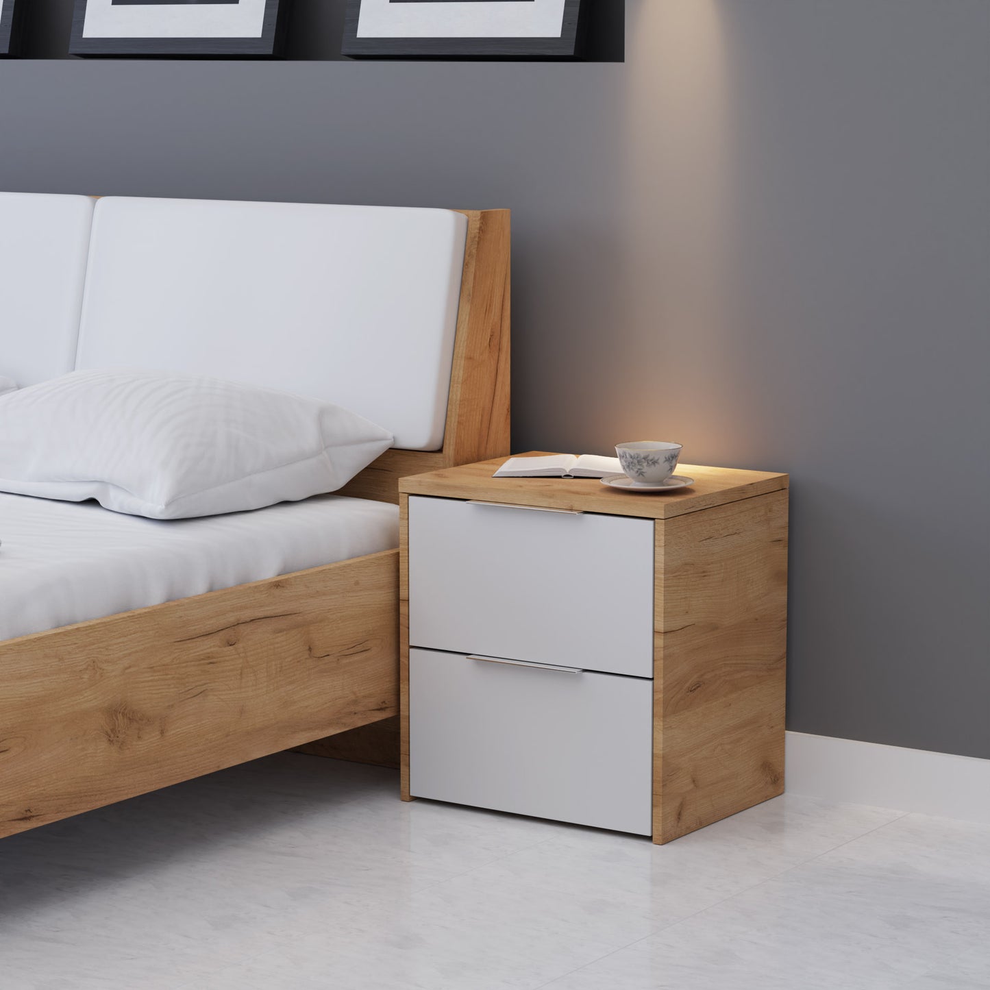 Κομοδίνο Avanti Χρυσός Δρυς-Λευκό 49.8x39.7x53.7