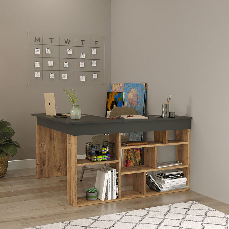 Γραφείο Γωνιακό Rosaline Ανθρακί-Oak 120x129x72