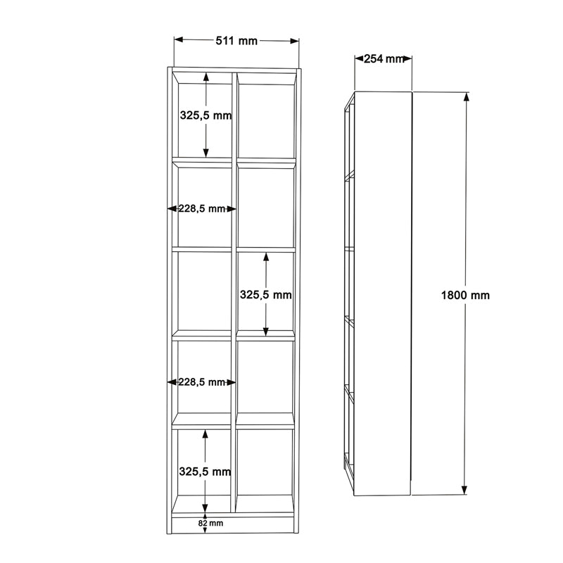 Βιβλιοθήκη Oteca 10 Θέσεων σε Φυσική Απόχρωση 51.1x25.4x180