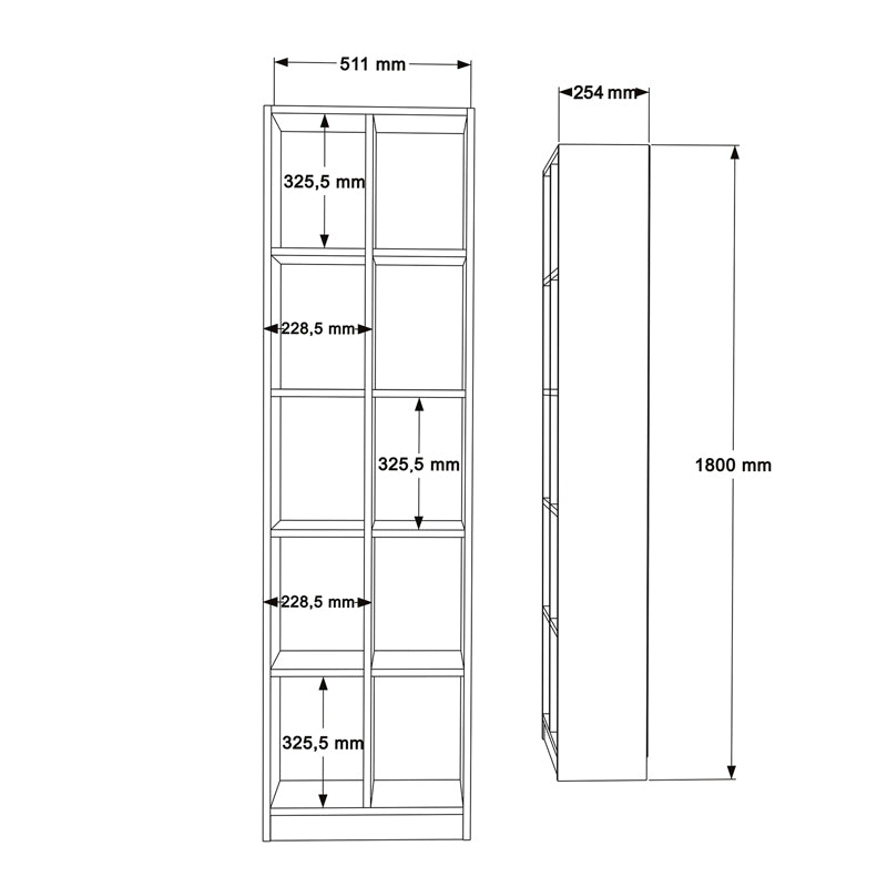Βιβλιοθήκη Oteca 10 Θέσεων σε Λευκή Απόχρωση 51.1x25.4x180