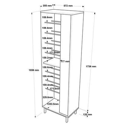 Παπουτσοθήκη Scarpiera 18 Ζευγών σε Φυσικό-Ανθρακί Απόχρωση 57.2x35.5x185.6