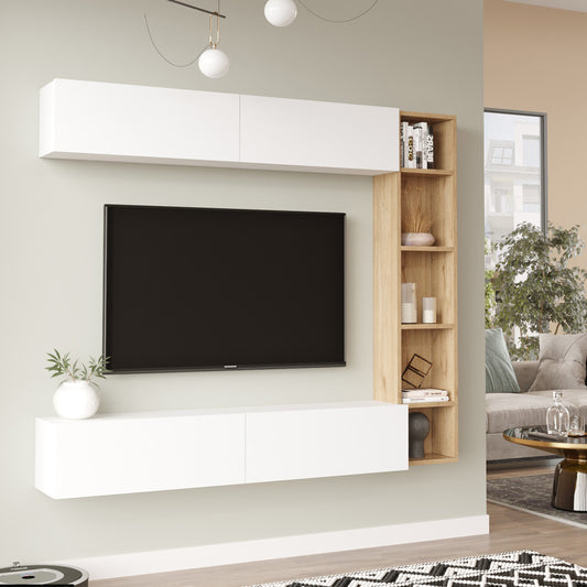 Σύνθετο Σαλονιού Compo Επιτοίχιο σε Oak-Λευκό Απόχρωση 169,10x25,8x143.5