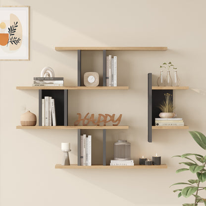 Ραφιέρα Τοίχου Ledia Oak με Ανθρακί 110,6x14,5x78