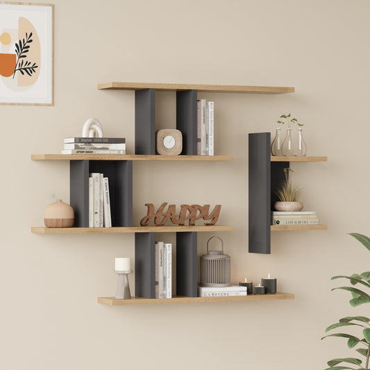 Ραφιέρα Τοίχου Ledia Oak με Ανθρακί 110,6x14,5x78