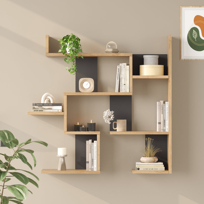 Ραφιέρα Τοίχου Maze Oak με Ανθρακί 93,3x14,5x90